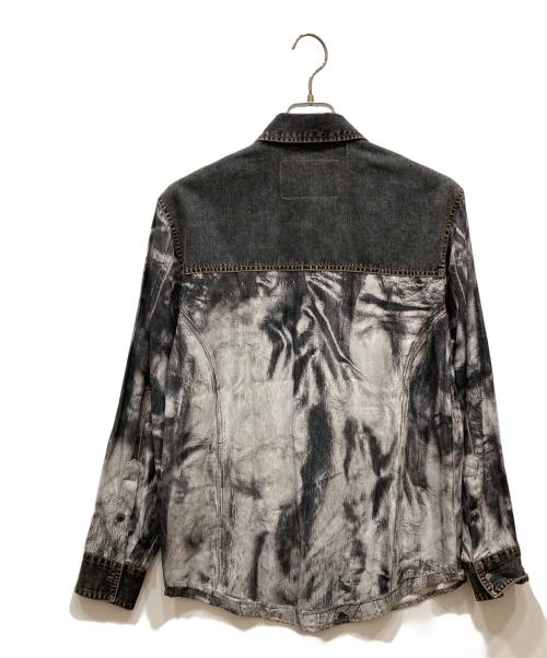 DIESEL（ディーゼル）DIESEL (ディーゼル) トロンプルイユ デニム転写プリントシャツ グレー サイズ:38の古着・服飾アイテム