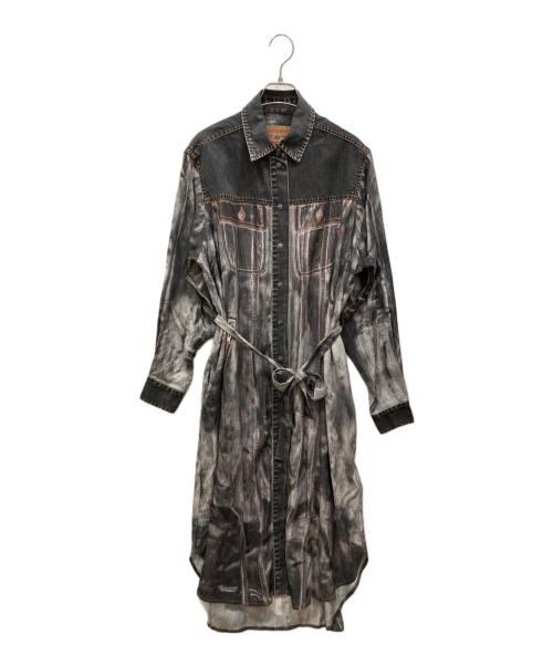 DIESEL（ディーゼル）DIESEL (ディーゼル) ブラックデニムプリントシャツワンピース グレー サイズ:SIZE 36の古着・服飾アイテム