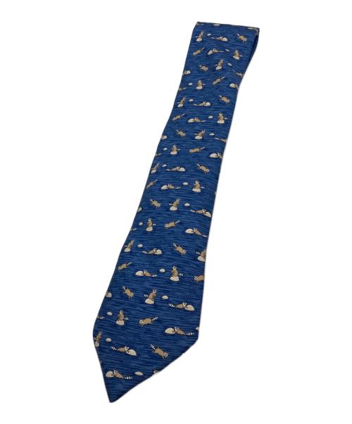 HERMES（エルメス）HERMES (エルメス) シルクレッサーパンダ柄ネクタイ ブルー サイズ:-の古着・服飾アイテム
