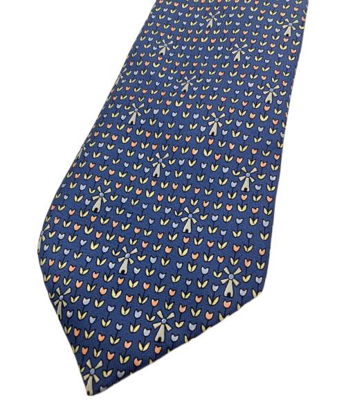 HERMES（エルメス）HERMES (エルメス) シルク総柄ネクタイ ブルー サイズ:-の古着・服飾アイテム