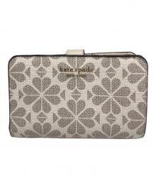 Kate Spade（ケイトスペード）の古着「フラワー コーテッド キャンバス コンパクト ウォレット」｜ベージュ
