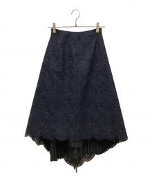 SHE TOKYO（シートーキョー）の古着「レース刺繍フレアスカート」｜ネイビー×ブラック