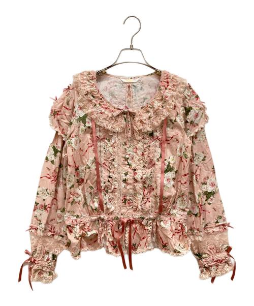 PINK HOUSE（ピンクハウス）PINK HOUSE (ピンクハウス) フリル花柄レースブラウス ピンク サイズ:不明の古着・服飾アイテム