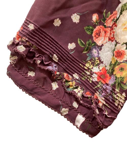 PINK HOUSE（ピンクハウス）PINK HOUSE (ピンクハウス) 半袖花柄ブーケプリントフリルブラウス ボルドー サイズ:不明の古着・服飾アイテム