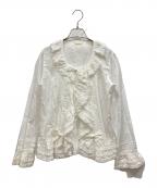 PINK HOUSEピンクハウス）の古着「リボンモチーフ使いフリルオーバーブラウス」｜ホワイト