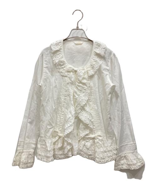 PINK HOUSE（ピンクハウス）PINK HOUSE (ピンクハウス) リボンモチーフ使いフリルオーバーブラウス ホワイト サイズ:-の古着・服飾アイテム