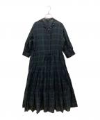 INGEBORGインゲボルグ）の古着「チェックフリルワンピース」｜グリーン