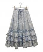 PINK HOUSEピンクハウス）の古着「グラディーションリボン使いストライプティアードスカート」｜ブルー×ホワイト