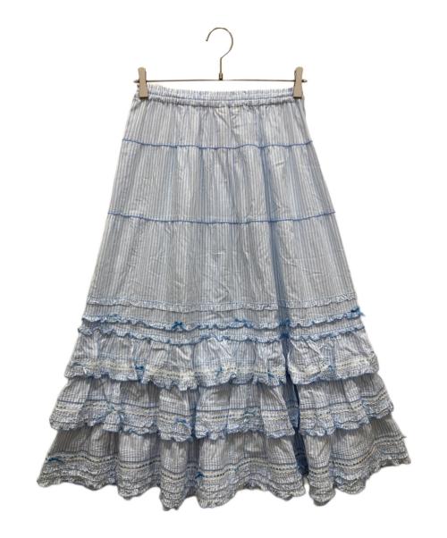 PINK HOUSE（ピンクハウス）PINK HOUSE (ピンクハウス) グラディーションリボン使いストライプティアードスカート ブルー×ホワイト サイズ:不明の古着・服飾アイテム