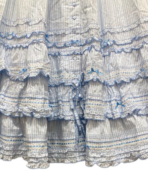 PINK HOUSE（ピンクハウス）PINK HOUSE (ピンクハウス) グラディーションリボン使いストライプティアードスカート ブルー×ホワイト サイズ:不明の古着・服飾アイテム