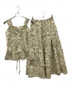 PINK HOUSEピンクハウス）の古着「White Clover セットアップブラウス」｜ベージュ×グリーン