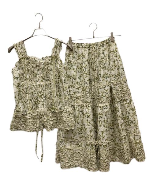 PINK HOUSE（ピンクハウス）PINK HOUSE (ピンクハウス) White Clover セットアップブラウス ベージュ×グリーン サイズ:不明の古着・服飾アイテム