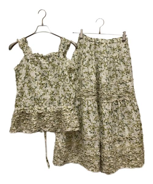 PINK HOUSE（ピンクハウス）PINK HOUSE (ピンクハウス) White Clover セットアップブラウス ベージュ×グリーン サイズ:不明の古着・服飾アイテム