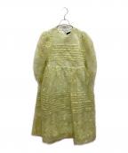 Simone Rochaシモーネ ロシャ）の古着「polyester-blend floral-embroidered organza balloon sleeve midi dress」｜イエロー