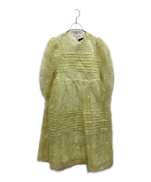 Simone Rocha（シモーネ ロシャ）Simone Rocha (シモーネ ロシャ) polyester-blend floral-embroidered organza balloon sleeve midi dress イエロー サイズ:SIZE 6の古着・服飾アイテム