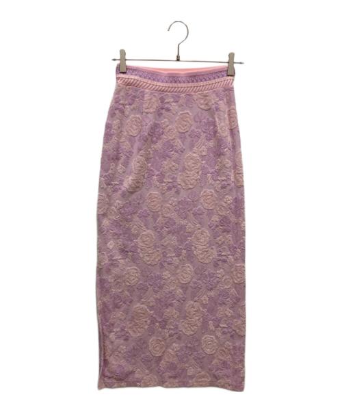 Mame Kurogouchi（マメクロゴウチ）mame kurogouchi (マメクロゴウチ) Flowered Velour Jacquard Skirt ピンク サイズ:SIZE 1の古着・服飾アイテム