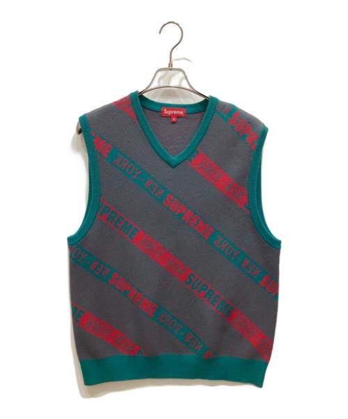 SUPREME（シュプリーム）Supreme (シュプリーム) ストライプセーターベスト ブルー×グレー サイズ:SIZE Mの古着・服飾アイテム