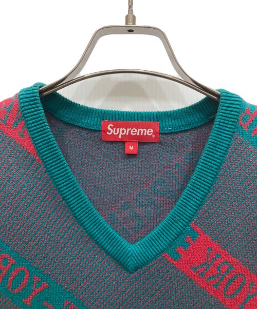 SUPREME（シュプリーム）Supreme (シュプリーム) ストライプセーターベスト ブルー×グレー サイズ:SIZE Mの古着・服飾アイテム