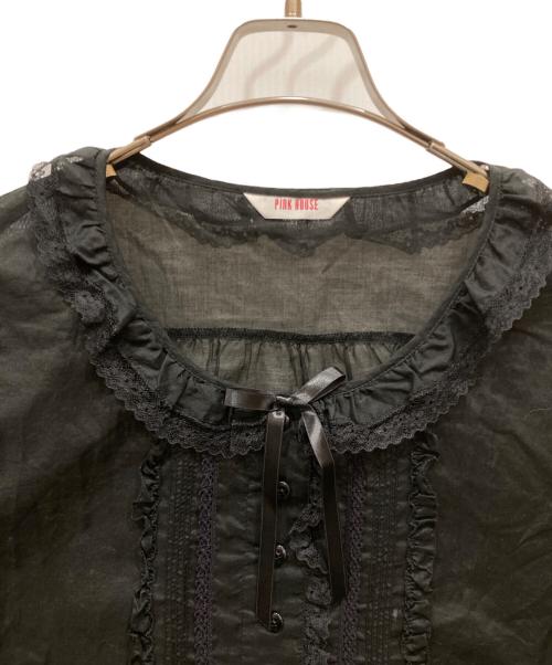 PINK HOUSE（ピンクハウス）PINK HOUSE (ピンクハウス) 天日干し風ビンテージワッシャーブラウス ブラック サイズ:SIZE Freeの古着・服飾アイテム