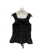 PINK HOUSEピンクハウス）の古着「フリルノースリーブブラウス」｜ブラック