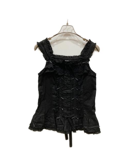 PINK HOUSE（ピンクハウス）PINK HOUSE (ピンクハウス) フリルノースリーブブラウス ブラック サイズ:SIZE Freeの古着・服飾アイテム