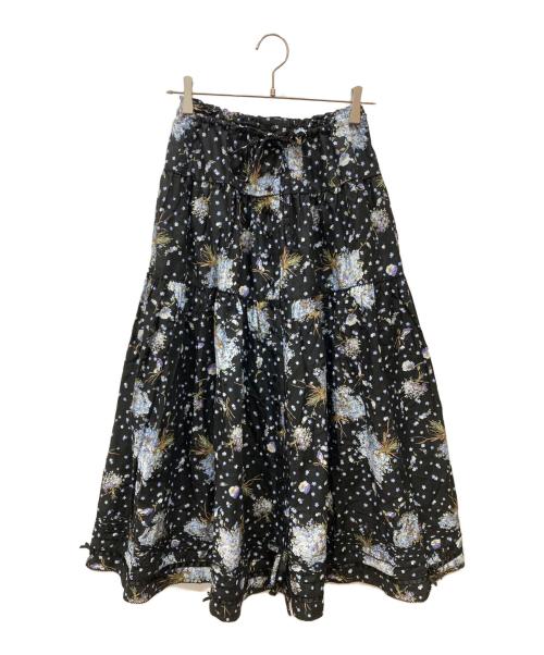 PINK HOUSE（ピンクハウス）PINK HOUSE (ピンクハウス) ブルーフラワリィプリントスカート ブラック×ブルー サイズ:SIZE Freeの古着・服飾アイテム
