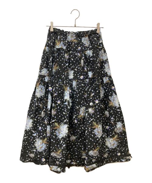 PINK HOUSE（ピンクハウス）PINK HOUSE (ピンクハウス) ブルーフラワリィプリントスカート ブラック×ブルー サイズ:SIZE Freeの古着・服飾アイテム