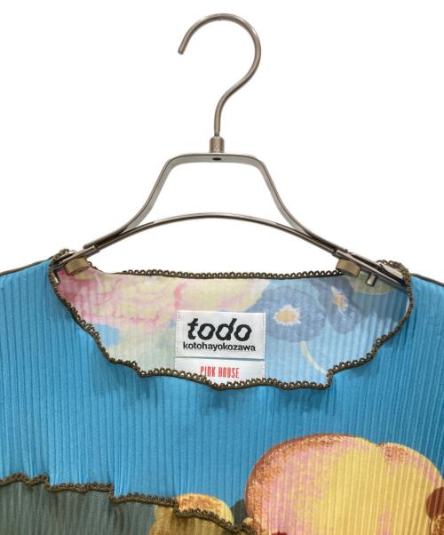 todo kotohayokozawa（トゥードゥー コトハヨコザワ）todo kotohayokozawa (トゥードゥー コトハヨコザワ) PINK HOUSE (ピンクハウス) MIX PRINT GRAPHIC WAVE TOP ブルー×イエロー サイズ:SIZE 3の古着・服飾アイテム