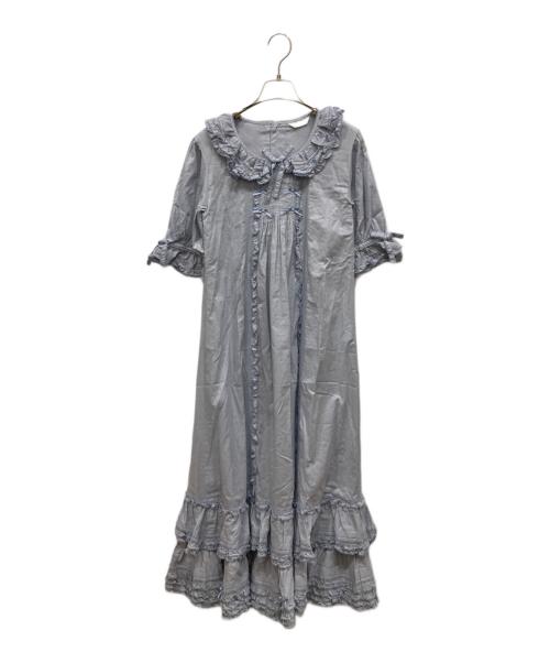 PINK HOUSE（ピンクハウス）PINK HOUSE (ピンクハウス) ローンフリルパフスリーブワンピース ブルー サイズ:SIZE Freeの古着・服飾アイテム