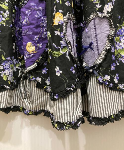 PINK HOUSE（ピンクハウス）PINK HOUSE (ピンクハウス) リトルヴァイオレットプリントスカート ブラック×ブルー サイズ:FREEの古着・服飾アイテム