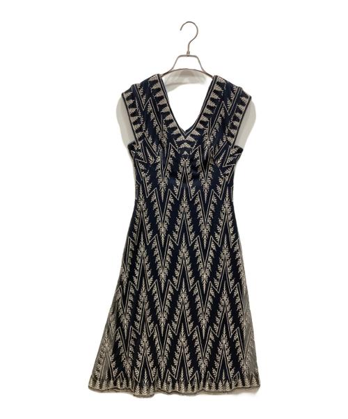 TADASHI SHOJI（タダシ ショージ）TADASHI SHOJI (タダシ ショージ) 刺繍ノースリーブワンピース ネイビー サイズ:2の古着・服飾アイテム
