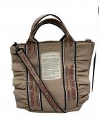 THEATRE PRODUCTSシアタープロダクツ）の古着「2way フェイクレザー ジャガードテープ フリルバッグ」｜ベージュ