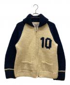 KANATAカナタ）の古着「ナンバリングウールニットジャケット」｜ベージュ×ブルー