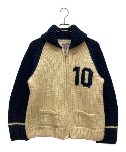 KANATA（カナタ）KANATA (カナタ) ナンバリングウールニットジャケット ベージュ×ブルー サイズ:-の古着・服飾アイテム