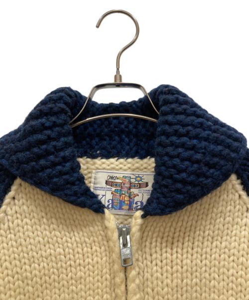 KANATA（カナタ）KANATA (カナタ) ナンバリングウールニットジャケット ベージュ×ブルー サイズ:-の古着・服飾アイテム
