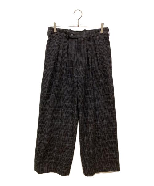 m's braque（エムズブラック）M'S BRAQUE (エムズブラック) チェックタックドワイドスラックス ネイビー サイズ:SIZE 36の古着・服飾アイテム
