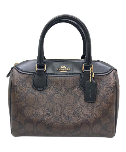 COACH（コーチ）COACH (コーチ) ミニボストンハンドバッグ ブラック×ブラウンの古着・服飾アイテム