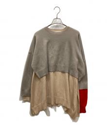 ENFOLD（エンフォルド）の古着「DOUBLE-SLEEVES LAYERED PULLOVER」｜ベージュ×グレー
