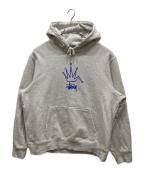 stussyステューシー）の古着「クラウンロゴプルオーバーパーカー」｜ホワイト