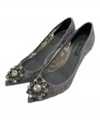 DOLCE & GABBANAドルチェ＆ガッバーナ）の古着「レース ビジュー ポインテッドトゥパンプス」｜グレー