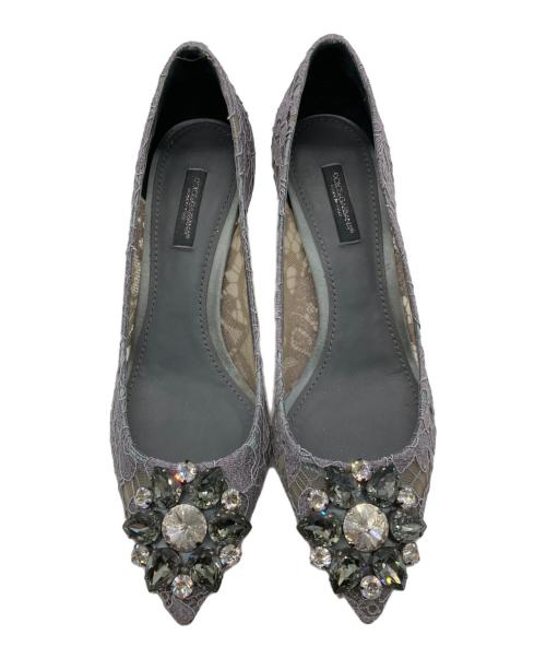 DOLCE & GABBANA（ドルチェ＆ガッバーナ）DOLCE & GABBANA (ドルチェ＆ガッバーナ) レース ビジュー ポインテッドトゥパンプス グレー サイズ:SIZE 37 1/2の古着・服飾アイテム