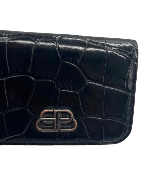 BALENCIAGA（バレンシアガ）BALENCIAGA (バレンシアガ) 3つ折り財布　BBメタルロゴクロコ型押しスマートウォレット ブラックの古着・服飾アイテム