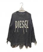 DIESELディーゼル）の古着「ロゴフリンジニット」｜グレー