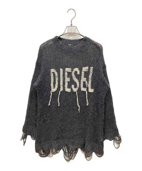 DIESEL（ディーゼル）DIESEL (ディーゼル) ロゴフリンジニット グレー サイズ:SIZE Sの古着・服飾アイテム