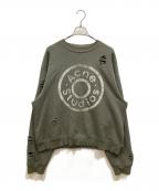 Acne studiosアクネ ストゥディオス）の古着「サークルロゴ ダメージ加工 クルーネックスウェット」｜グリーン