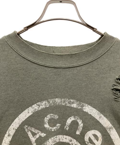 Acne studios（アクネ ストゥディオズ）ACNE STUDIOS (アクネ ストゥディオス) サークルロゴ ダメージ加工 クルーネックスウェット グリーン サイズ:Ⅿの古着・服飾アイテム
