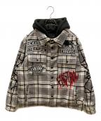 FIRST ROWファーストロウ）の古着「BEWARE OF STRUCTURAL ERROR HOOD SHACKET」｜グレー×ブラック
