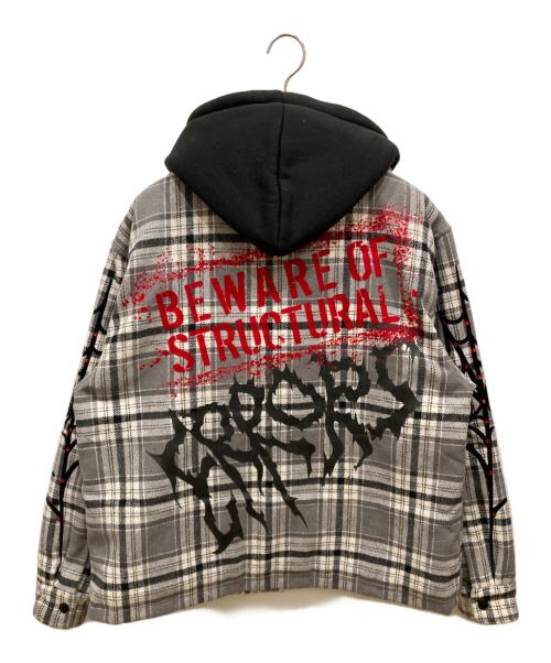 FIRST ROW（ファーストロウ）first row (ファーストロウ) BEWARE OF STRUCTURAL ERROR HOOD SHACKET グレー×ブラック サイズ:SIZE Sの古着・服飾アイテム