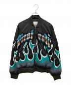 FIRST ROWファーストロウ）の古着「FREEDOM IS NOT FREE FLAME MA-1 JACKET」｜ブラック