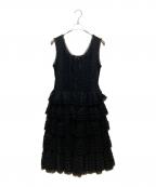 PINK HOUSEピンクハウス）の古着「ウーリーチュールフリル使いローンワンピース」｜ブラック